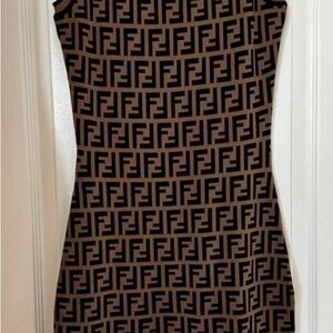 Fendi Brown monogram dress with neon pink accents